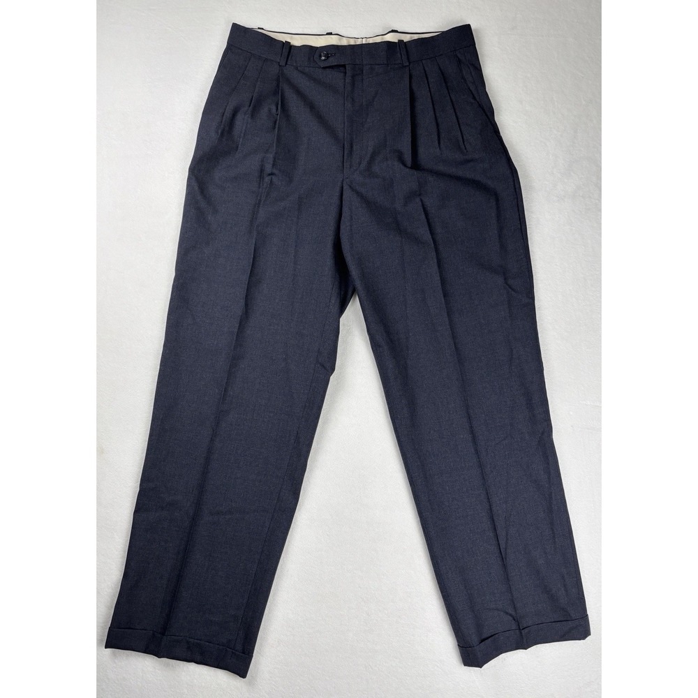 Pierre Balmain‎ Wool Dress Pants Pleated Navy Made USA 36x30